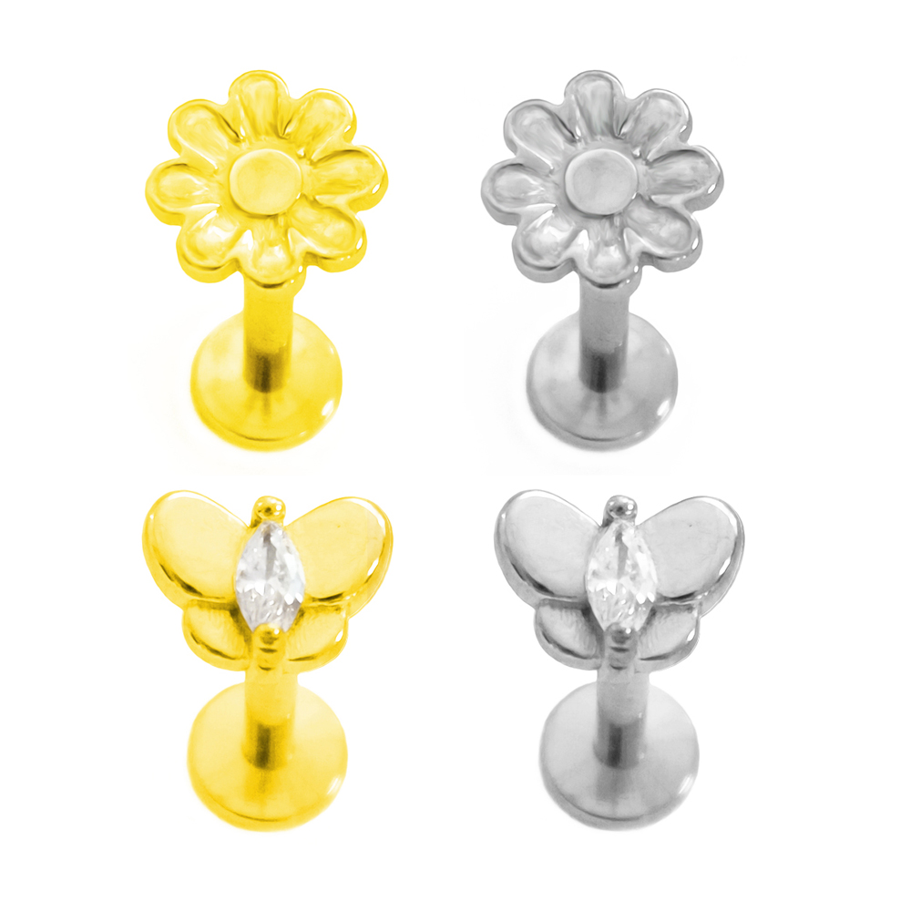 Flat Back Labret Stud - Flower Labret Piercing Butterfly Tragus 100%