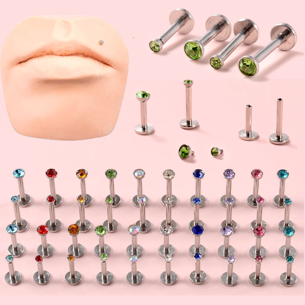 Flat Back Labret Stud - 4PCS CZ Gem Labret 316L Surgical