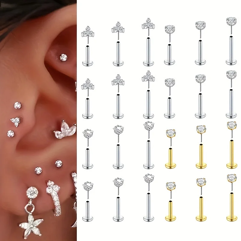 Helix Cartilage Ring - 6pcs Threadless Flat Back Earrings Stainless
