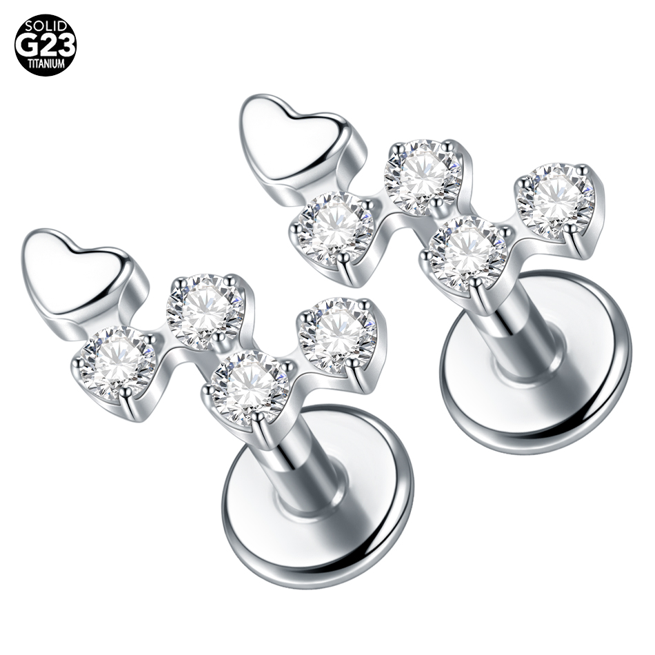 1Pc Titanium Flower Zircon Lab - Flat Back Labret Stud ulasan dan harga
