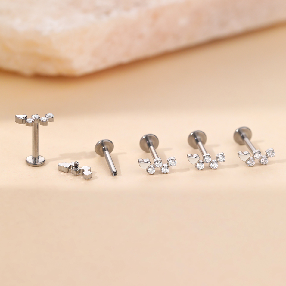 1Pc Titanium Flower Zircon Lab - Flat Back Labret Stud ulasan dan harga