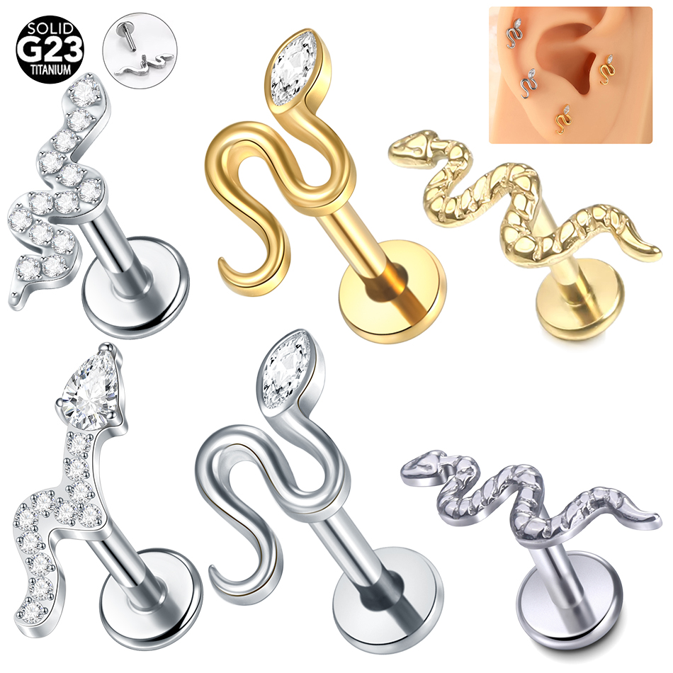 10pcs/lot Titanium Viper Snake - Flat Back Labret Stud ulasan dan harga