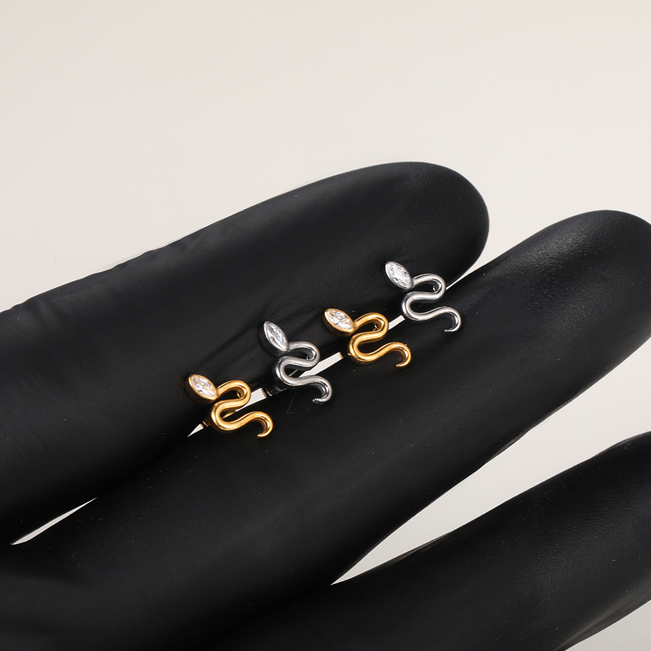 10pcs/lot Titanium Viper Snake - Flat Back Labret Stud ulasan dan harga