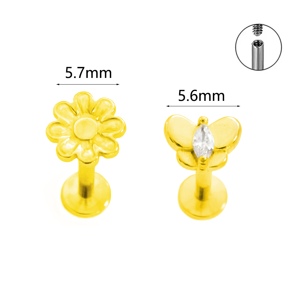 Flower Labret Piercing Butterf - Flat Back Labret Stud ulasan dan harga