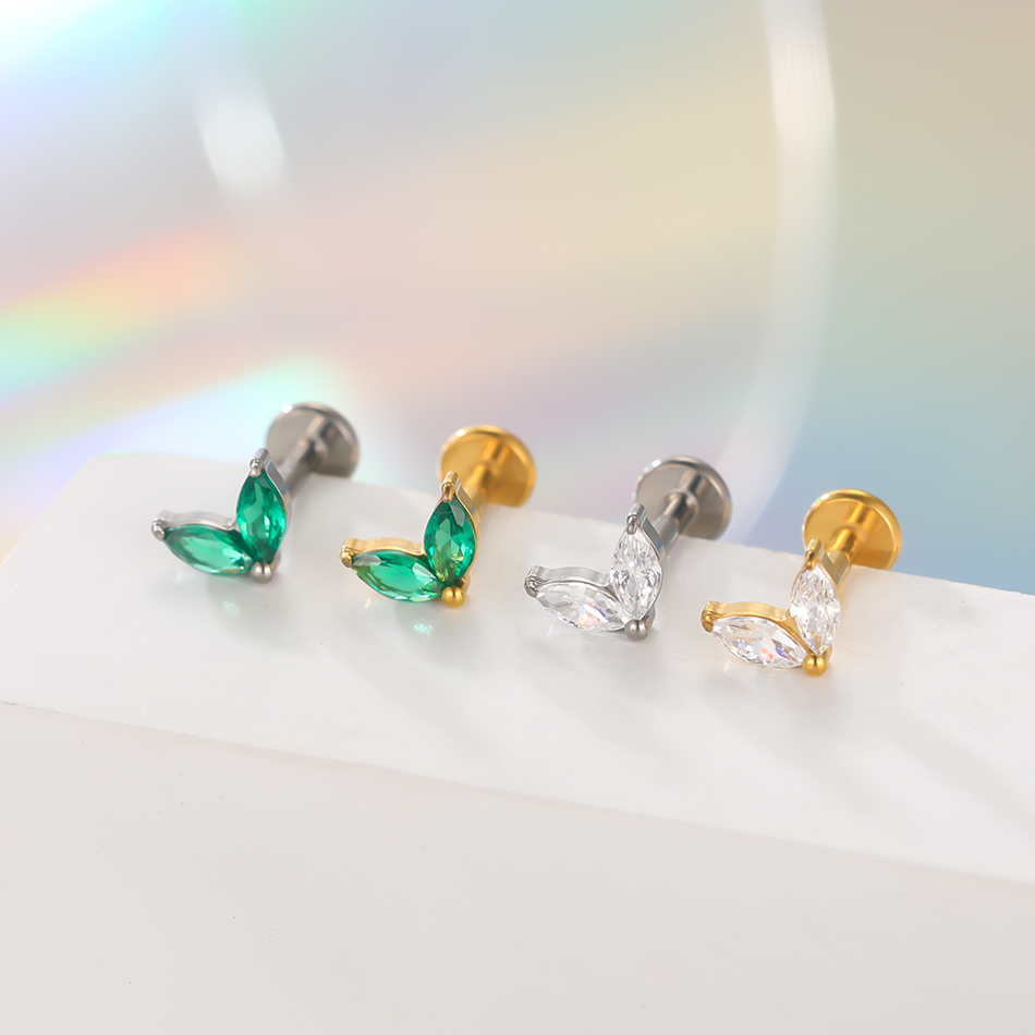 1pc Titanium White Green Zirco - Flat Back Labret Stud ulasan dan harga