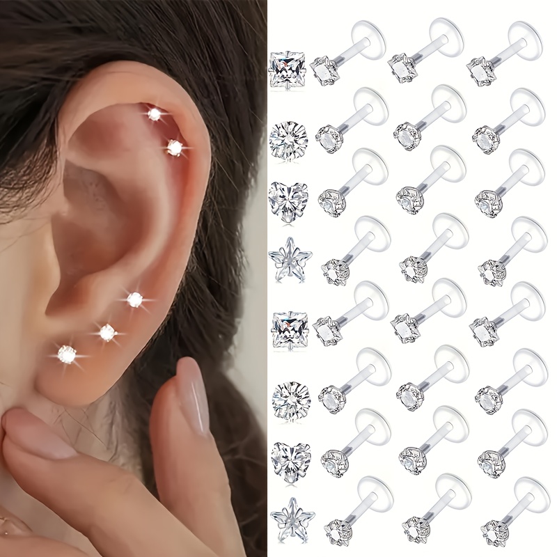 9pc Clear Lip Rings Studs Plas - Helix Cartilage Ring ulasan dan harga