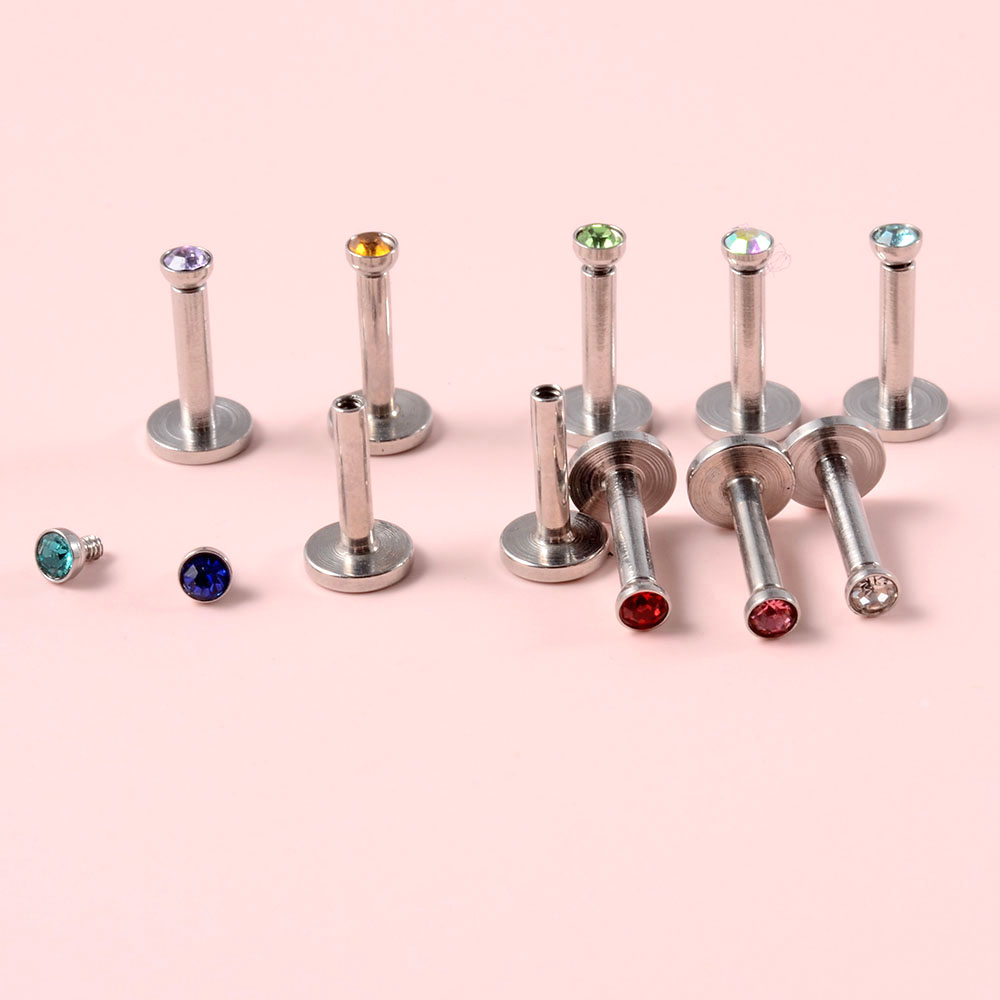 4PCS CZ Gem Labret 316L Surgic - Flat Back Labret Stud ulasan dan harga